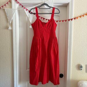 Future Collective Red Drop Waist Midi Dress